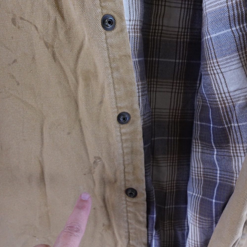 LL Bean Mens Large Flannel Lined Canvas Field Shirt Tan Plaid Snap‎ Front - Picture 7 of 10